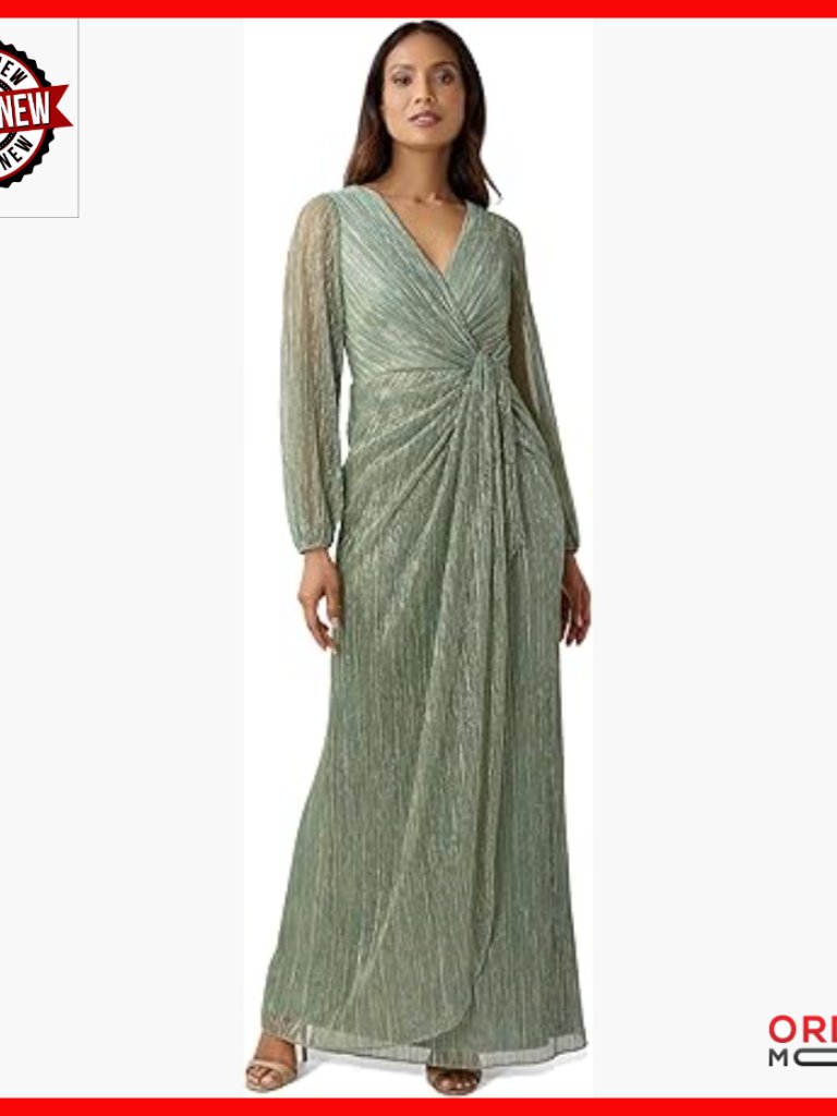 Metallic Mesh Draped Gown With Mermaid Skirt For Formal Events